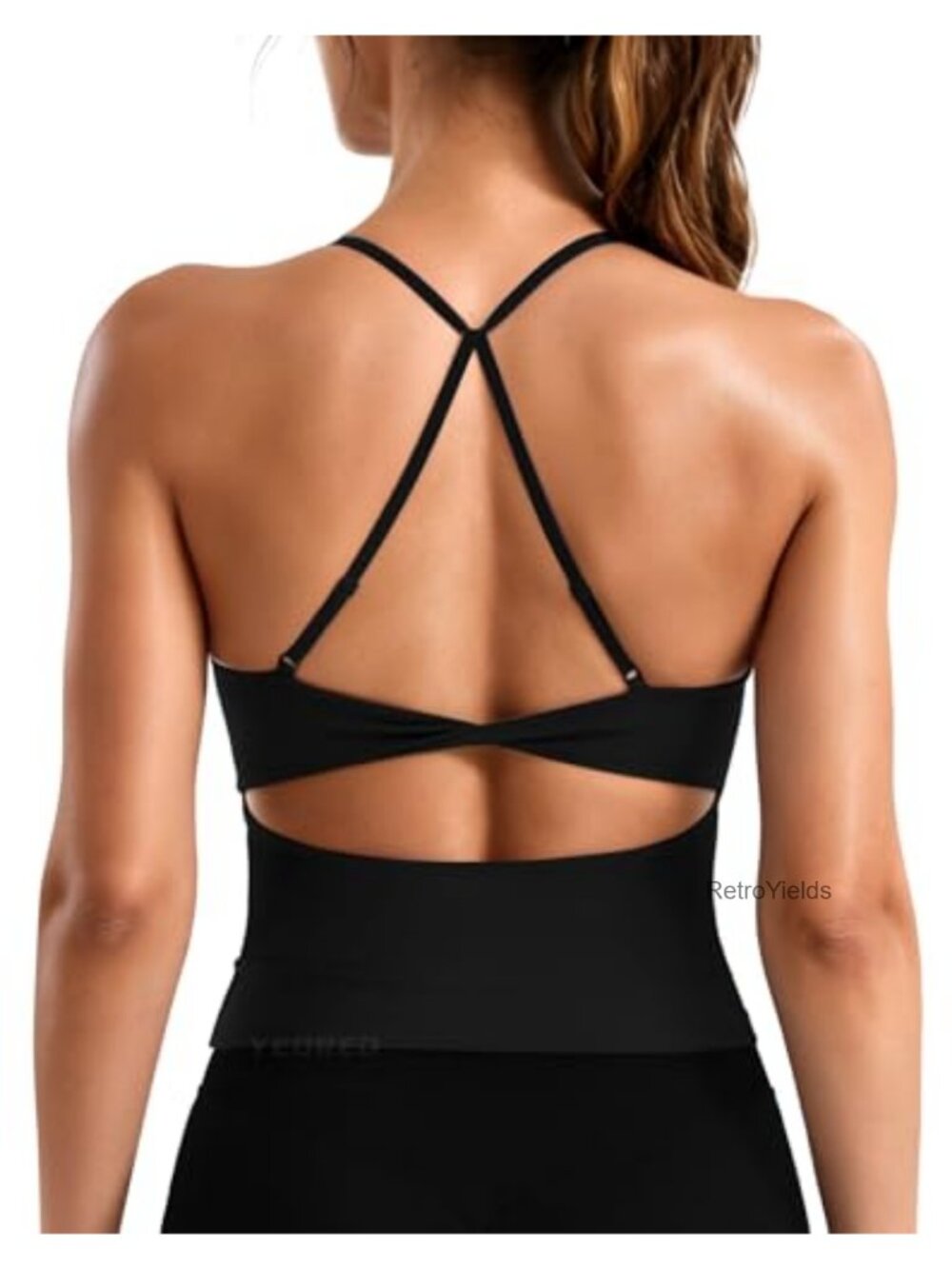 Twist Back Seamless Workout Tank Top with Built-In Bra Removable Pads